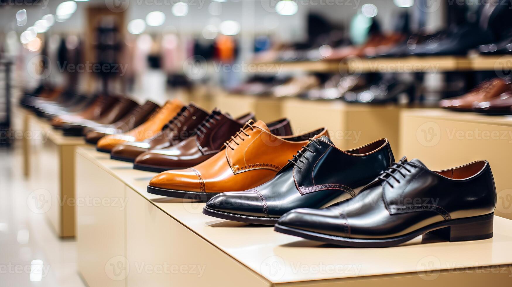 ai generato un' Schermo di elegante scarpe nel un' centro commerciale calzature memorizzare foto