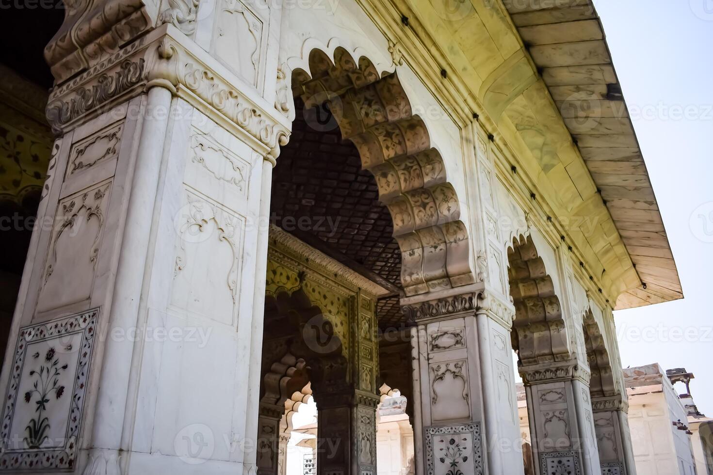 architettonico dettagli di lal qilà - rosso forte situato nel vecchio delhi, India, Visualizza dentro delhi rosso forte il famoso indiano punti di riferimento foto