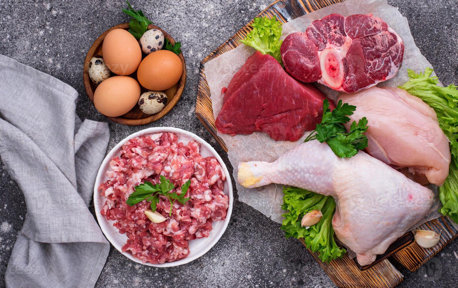 vario crudo carne, fonti di animale proteina foto