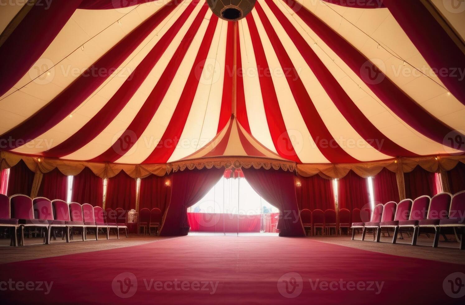 ai generato mondo circo giorno, circo tenda dentro, circo arena, tempo libero e divertimento per bambini foto