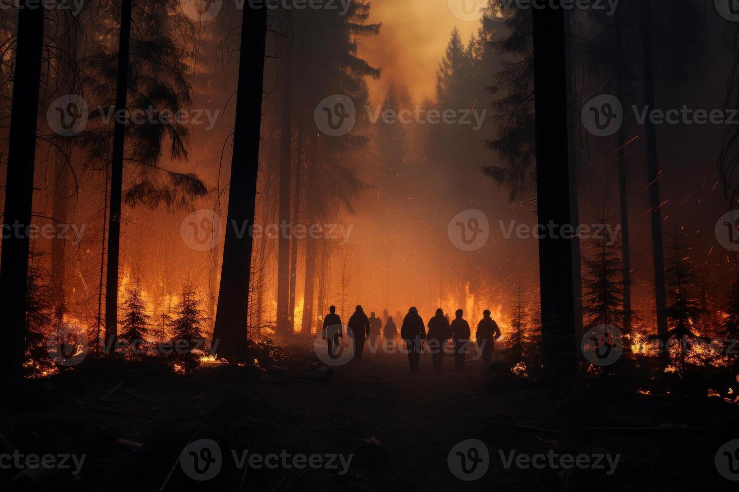 ai generato persone foresta ardente. creare ai foto