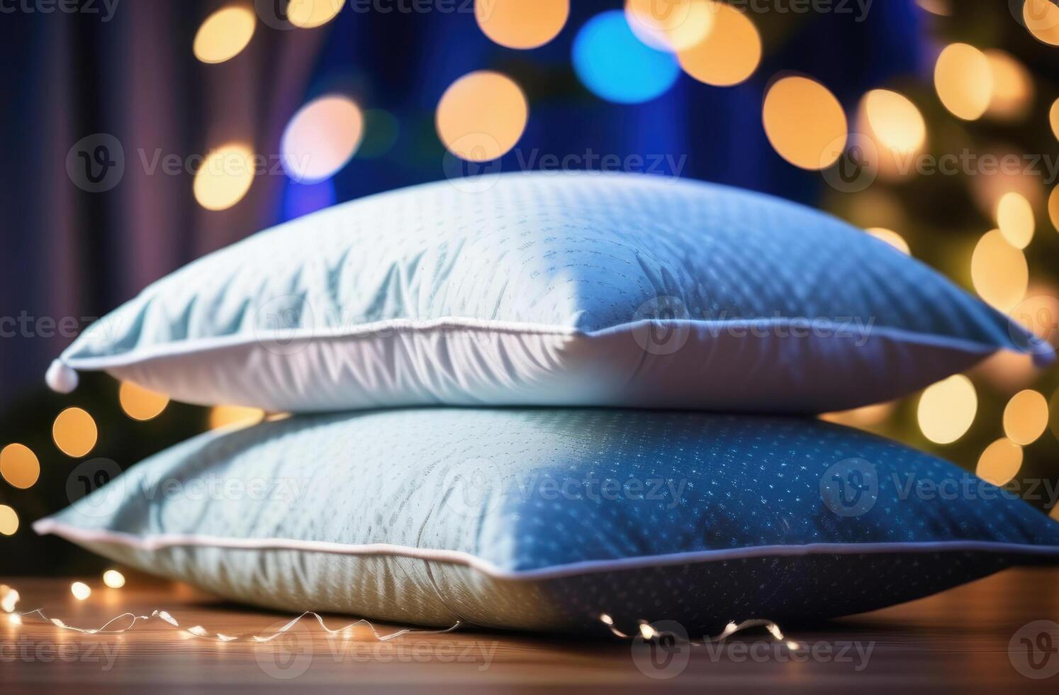 ai generato mondo dormire giorno, moderno Camera da letto interno, accogliente atmosfera, lusso Hotel, pila di bianca fantasia cuscini, splendore e bokeh foto