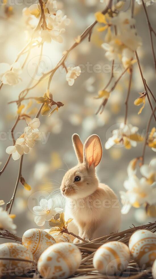 ai generato Pasqua coniglietto con uova sfondo foto