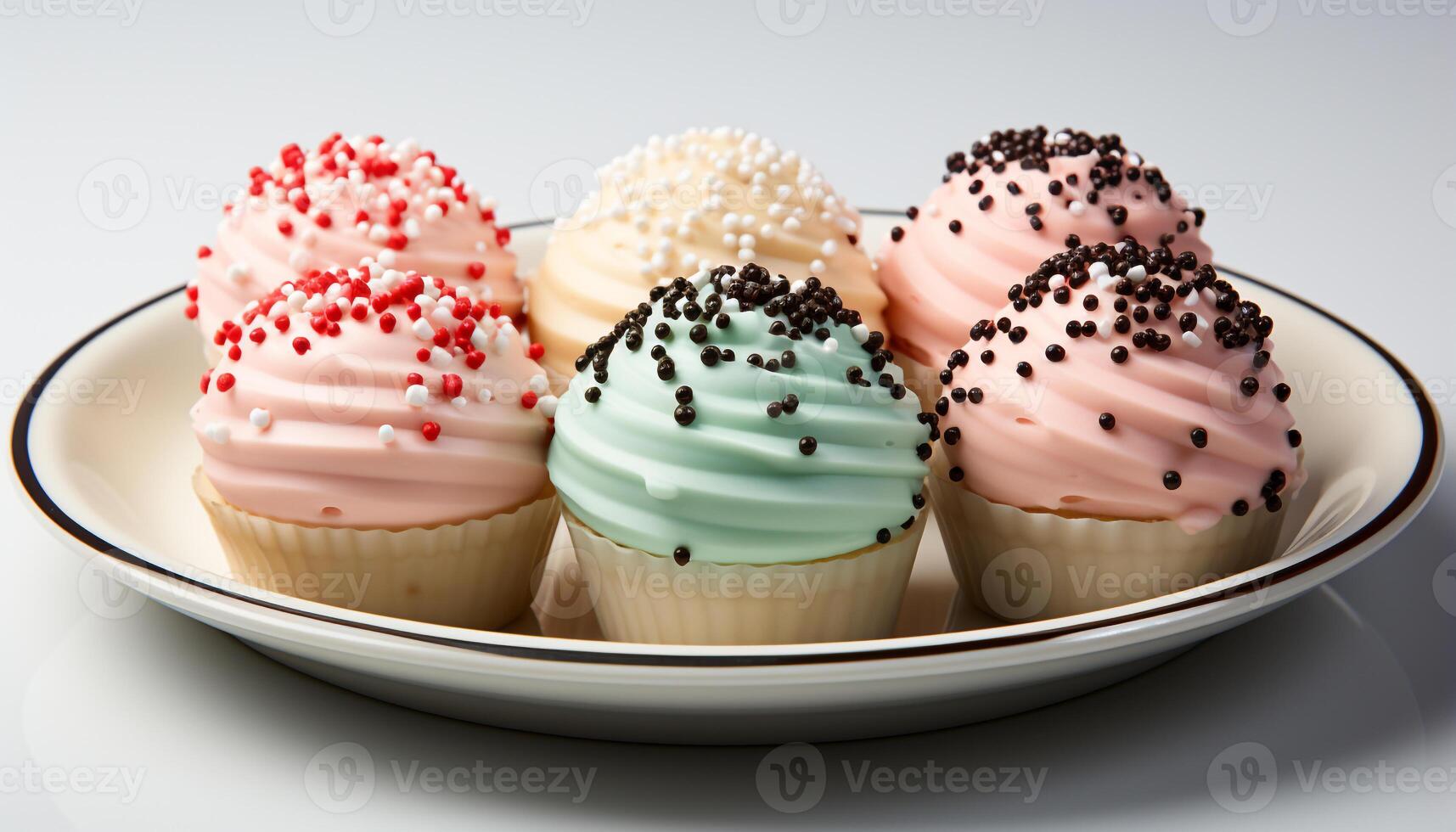 ai generato fatti in casa Cupcake con rosa glassatura, cioccolato, e fragola decorazione generato di ai foto