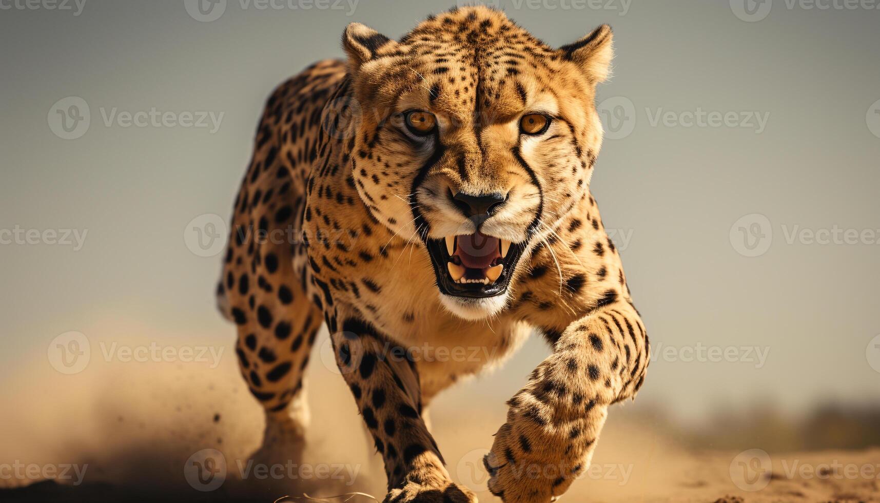 ai generato maestoso ghepardo a piedi nel africano steppa, Guardando bellezza nel natura generato di ai foto