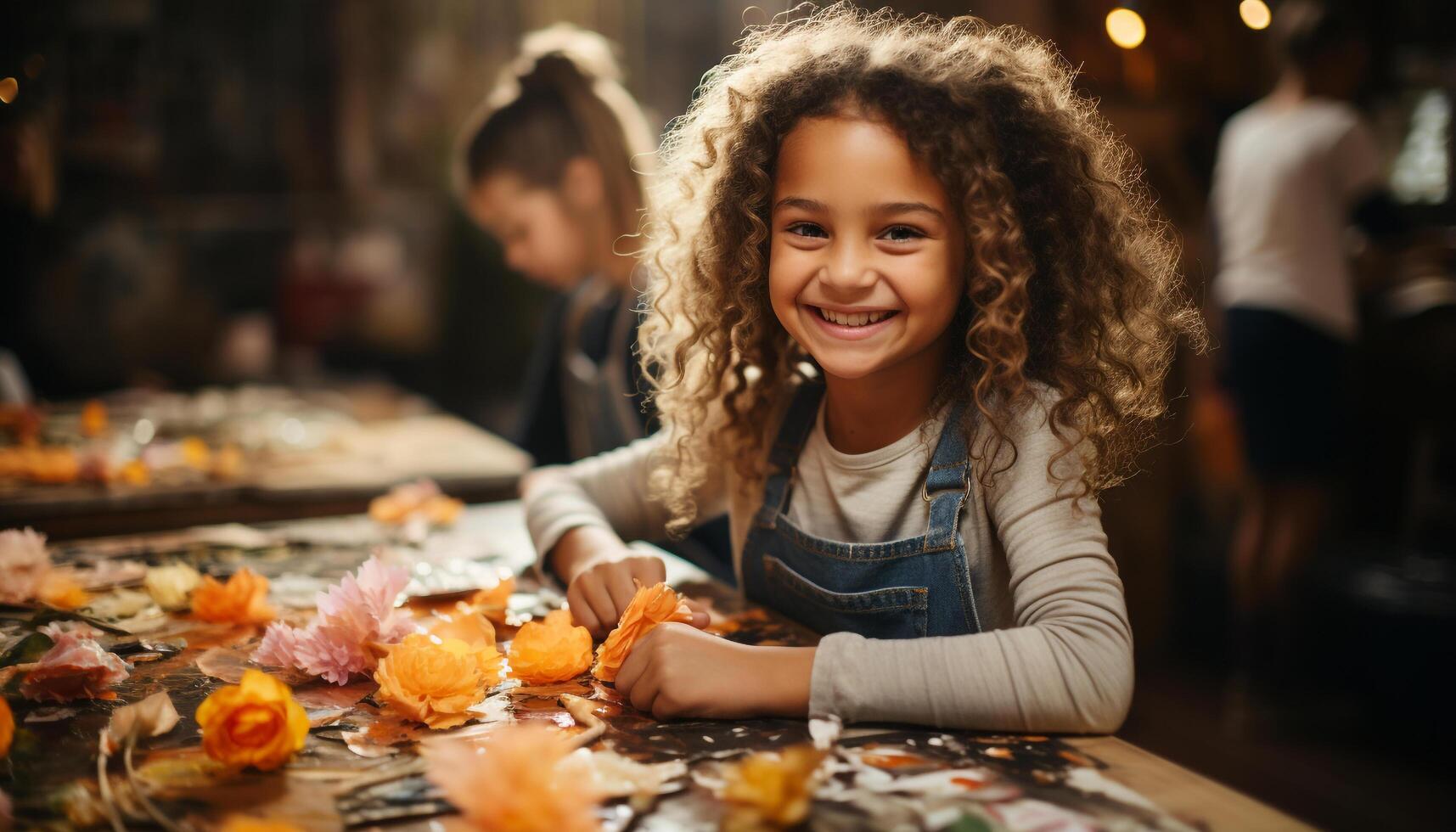 ai generato sorridente ragazze godere artigianato, legame, e cucinando nel il cucina generato di ai foto