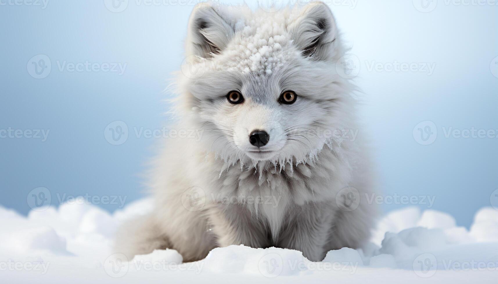ai generato carino soffice Samoiedo cucciolo giocando nel nevoso inverno natura generato di ai foto