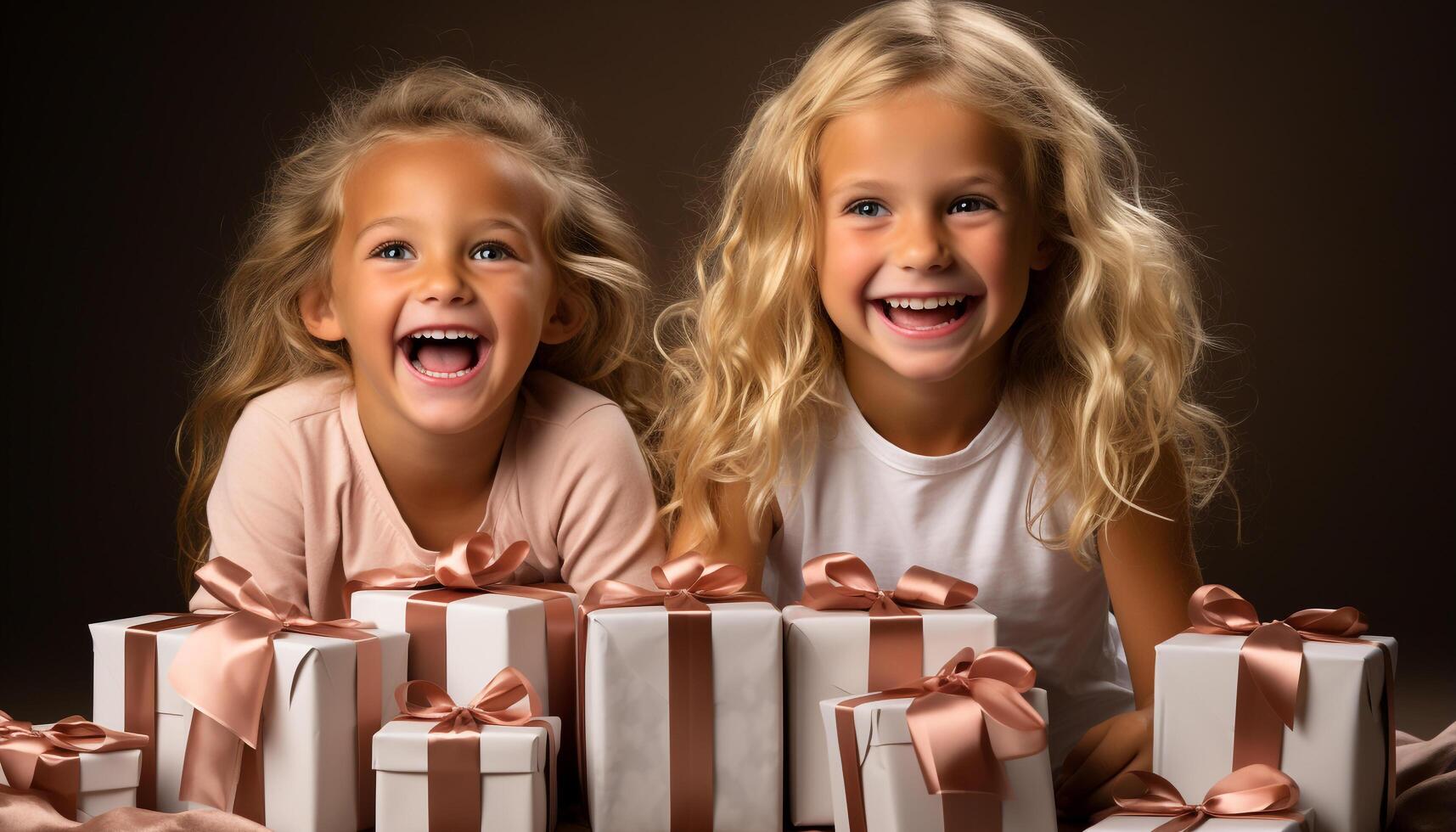 ai generato sorridente ragazze, carino e allegro, celebrare compleanno con gioia generato di ai foto