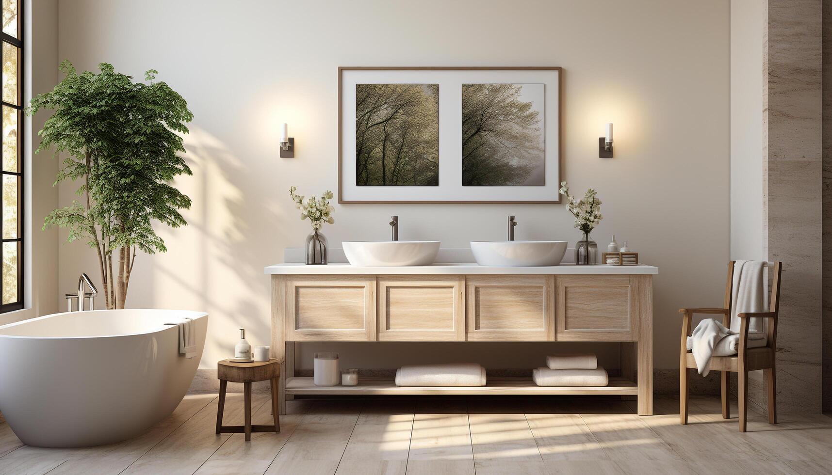 ai generato moderno, elegante bagno design con pulire, luminosa marmo pavimentazione generato di ai foto