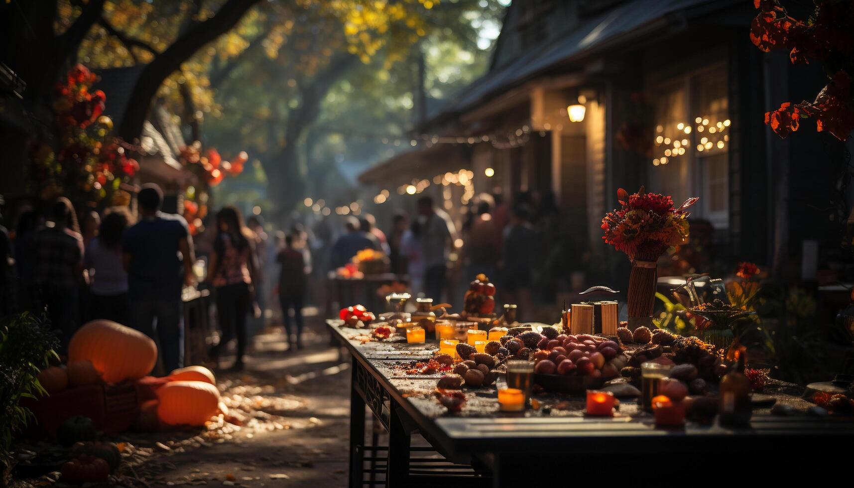 ai generato autunno notte, tradizionale Festival, Halloween festa, zucca decorazione, candela fiamma generato di ai foto