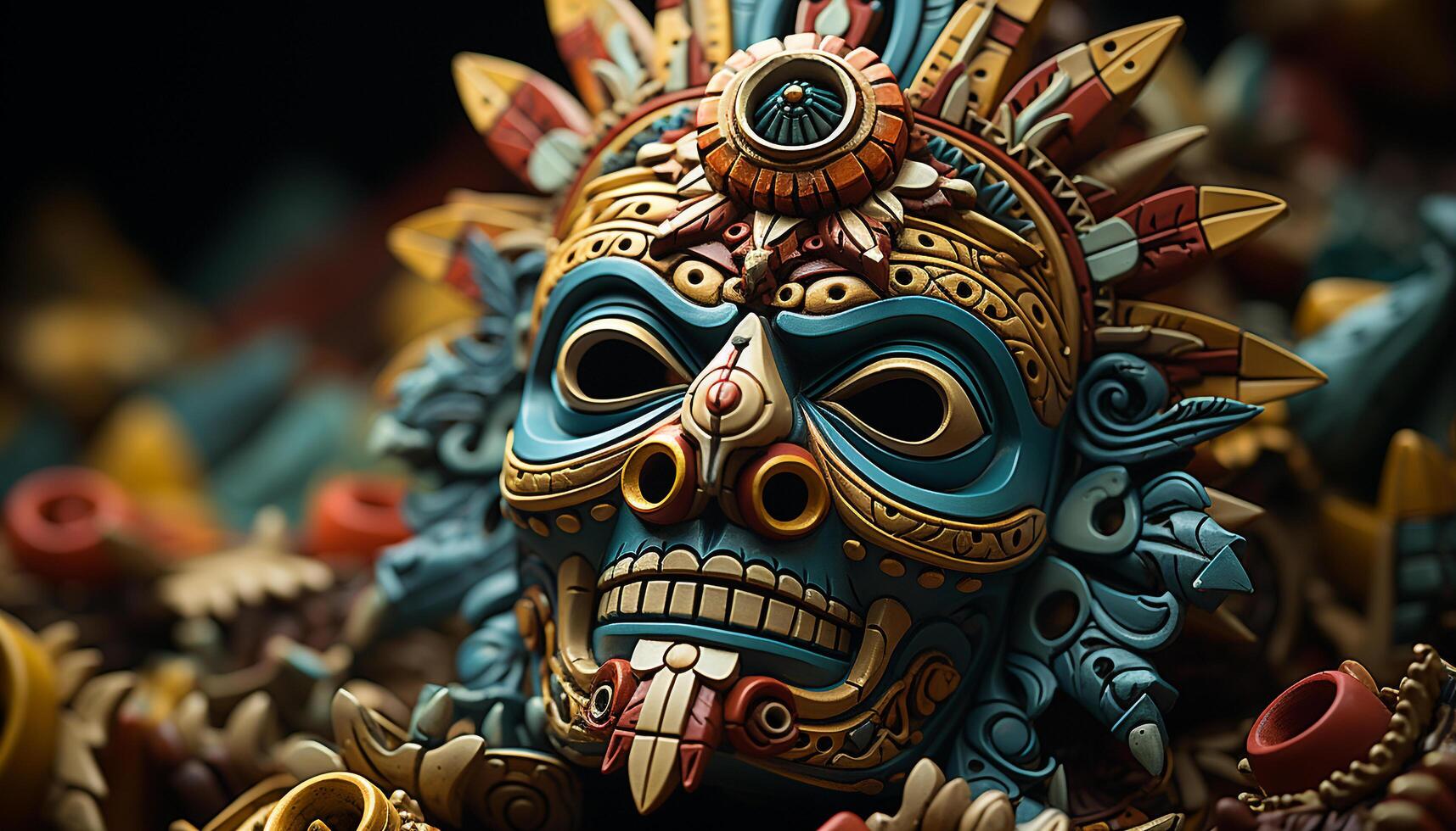 ai generato antico indù scultura, colorato maschera, simbolo di spiritualità e tradizione generato di ai foto