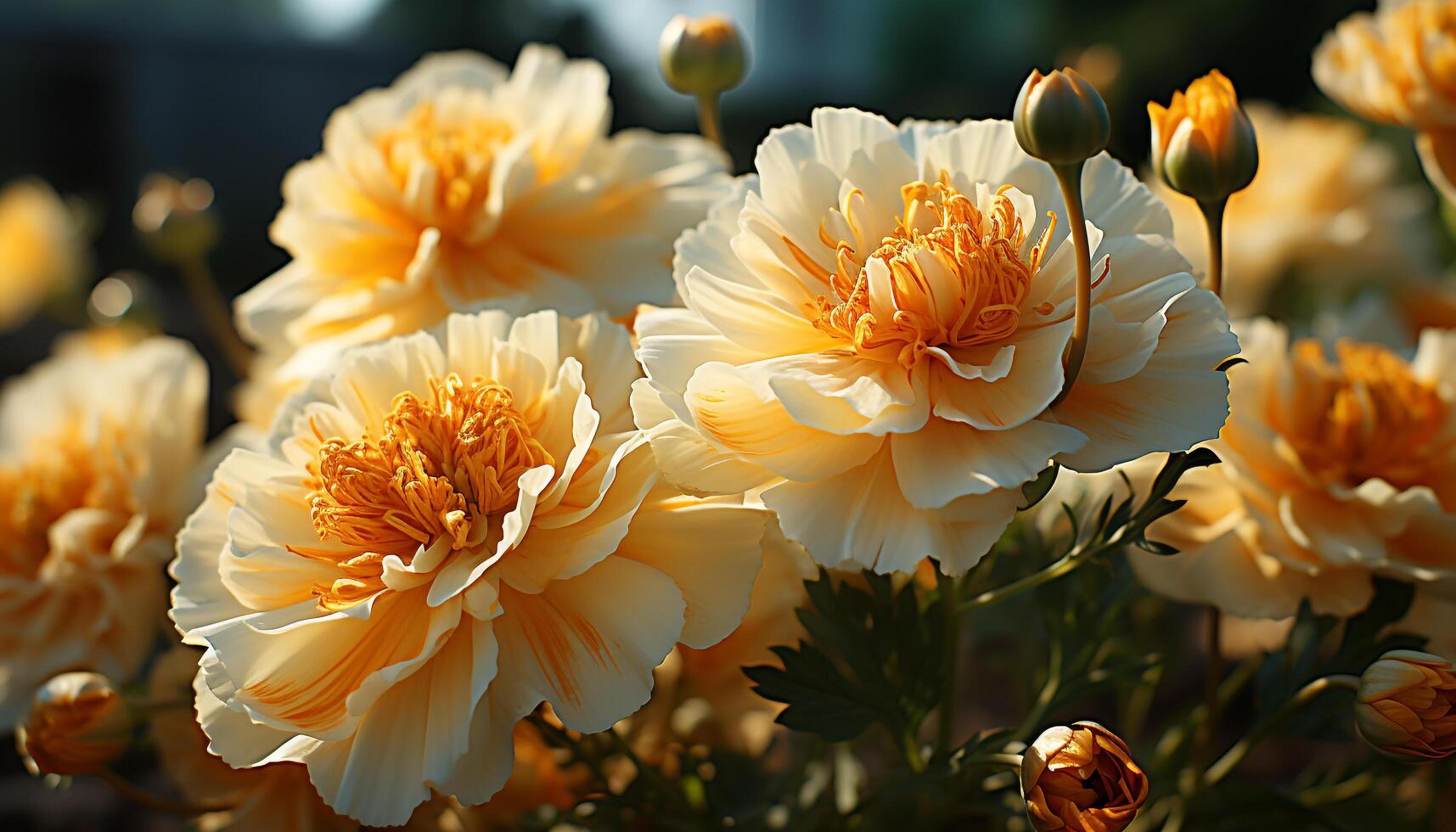 ai generato vivace giallo margherita fiori portare romanza per formale giardini generato di ai foto