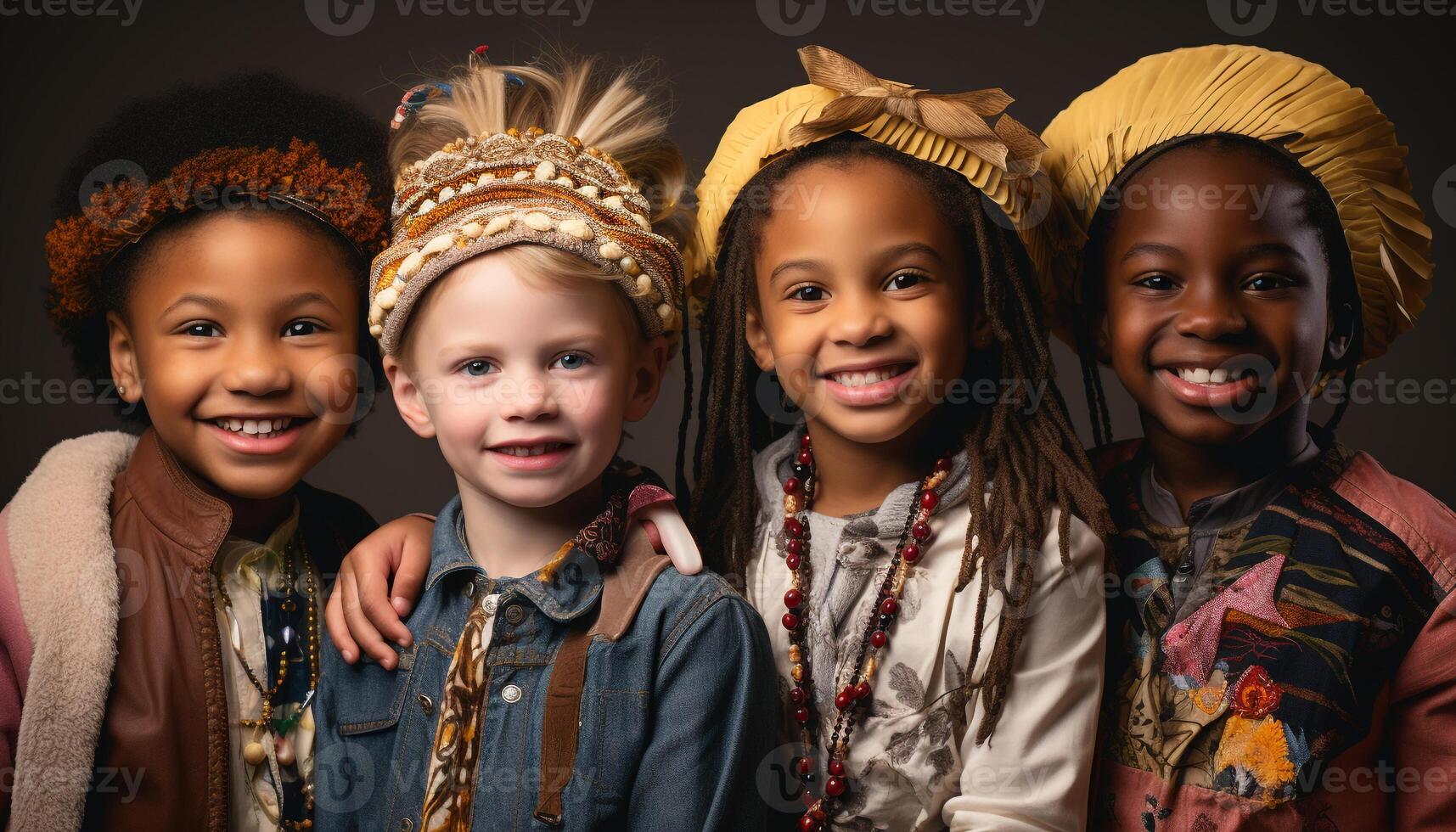 ai generato sorridente bambino felicità, ragazze allegro ritratto carino ragazzi guardare a telecamera generato di ai foto