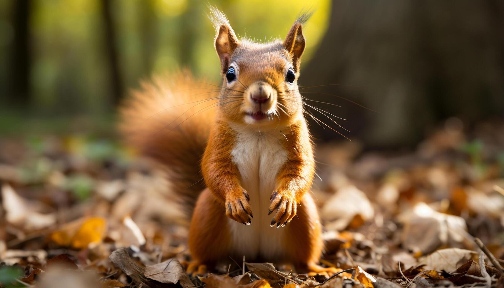 ai generato carino piccolo mammifero seduta su albero, soffice pelliccia, giocoso generato di ai foto