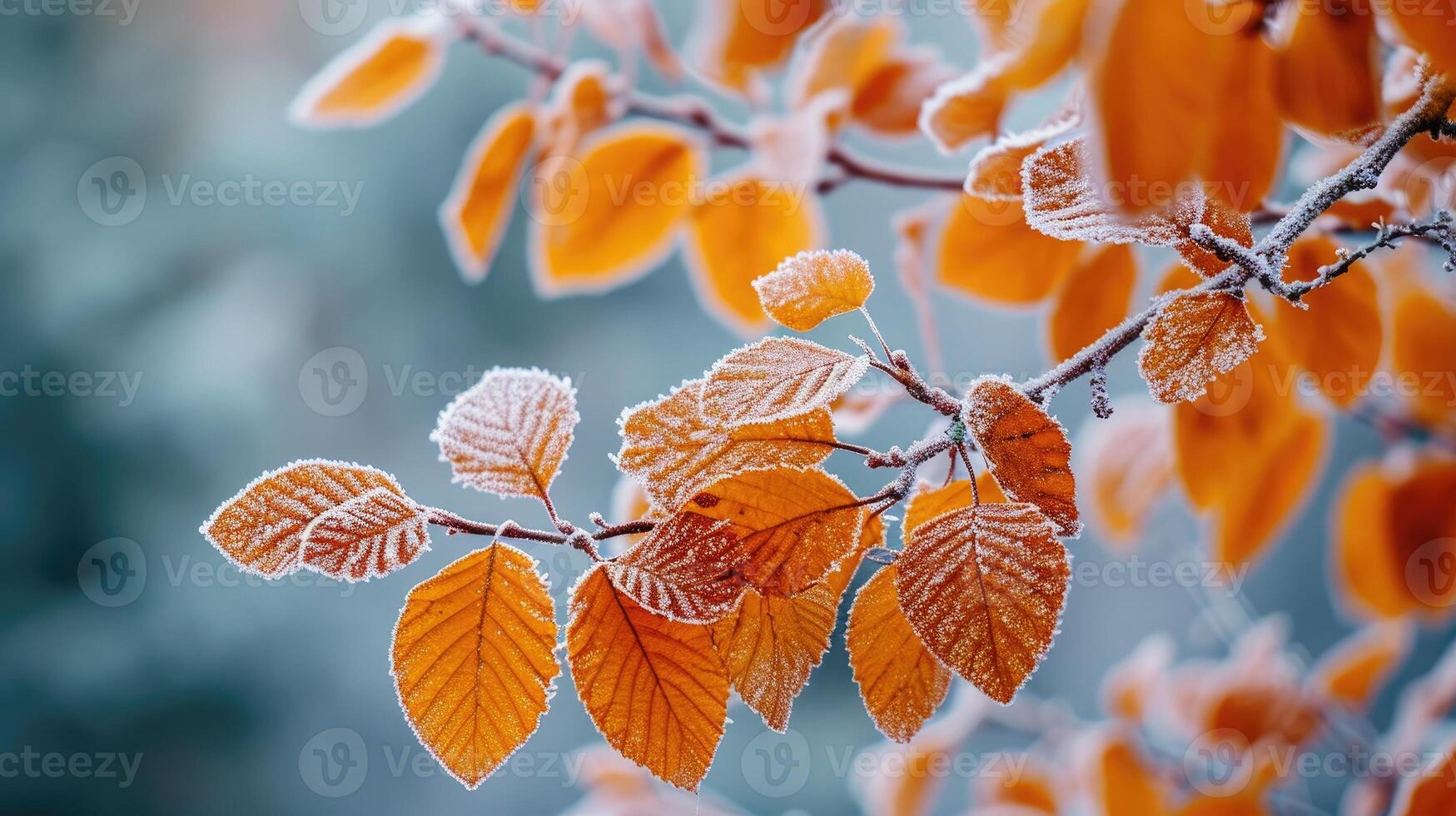 ai generato in ritardo autunno rivela un' bellissimo scena con luminosa arancia le foglie coperto nel brina, ai generato. foto