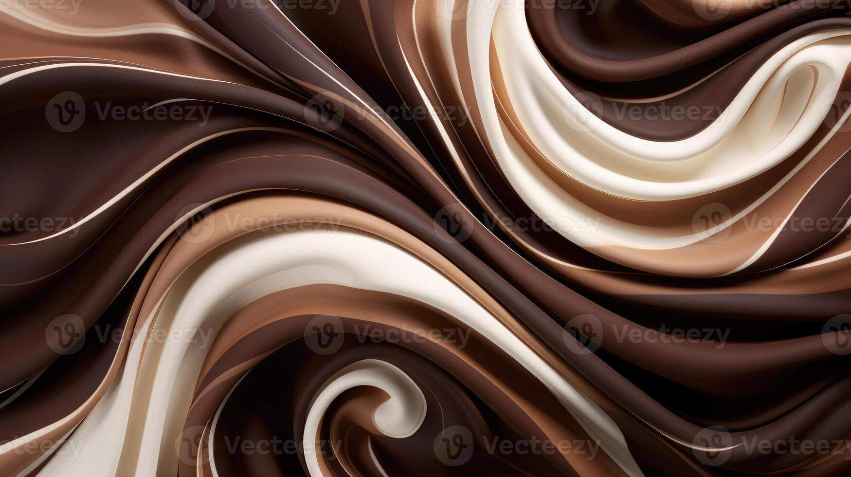 ai generato astratto turbinii di cioccolato e crema raso tessuto creare un' lussuoso e artistico Schermo. ai generato. foto