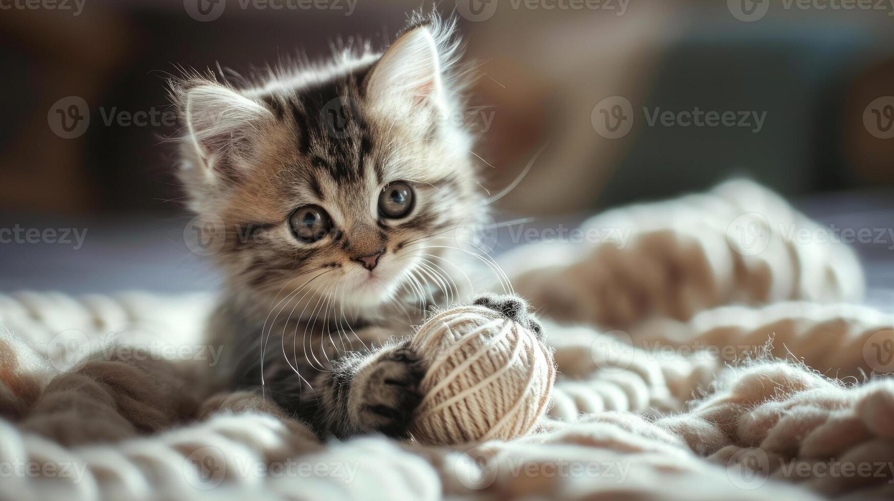 ai generato un' carino poco gattino gode un' affascinante gioco con un' palla di filato. ai generato. foto