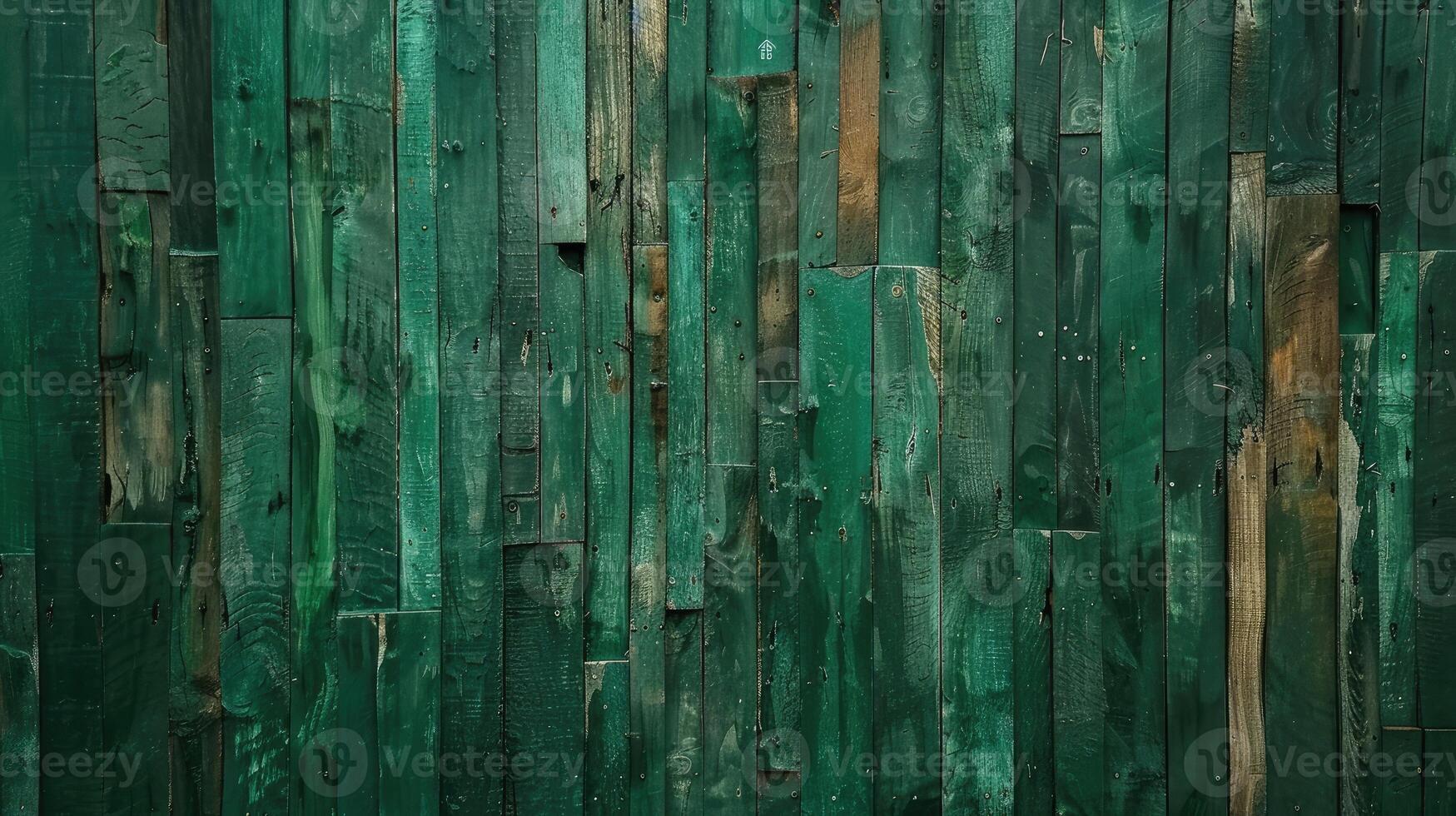 ai generato Esposto alle intemperie verde lavato vecchio legna sfondo con rustico fascino. ai generato foto