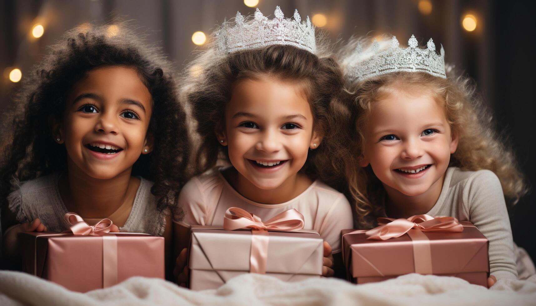 ai generato sorridente bambino, carino ragazze, allegro ragazzi, compleanno celebrazione, gioioso ritratto generato di ai foto