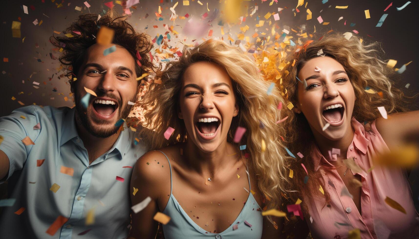 ai generato giovane donne e uomini ballare, sorridente, e applauso a un' discoteca generato di ai foto