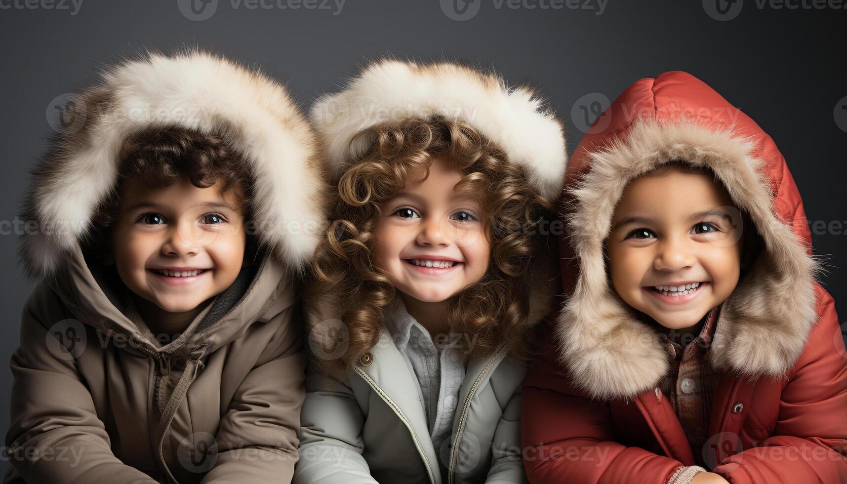 ai generato sorridente bambino, carino e allegro, felicità nel inverno divertimento generato di ai foto