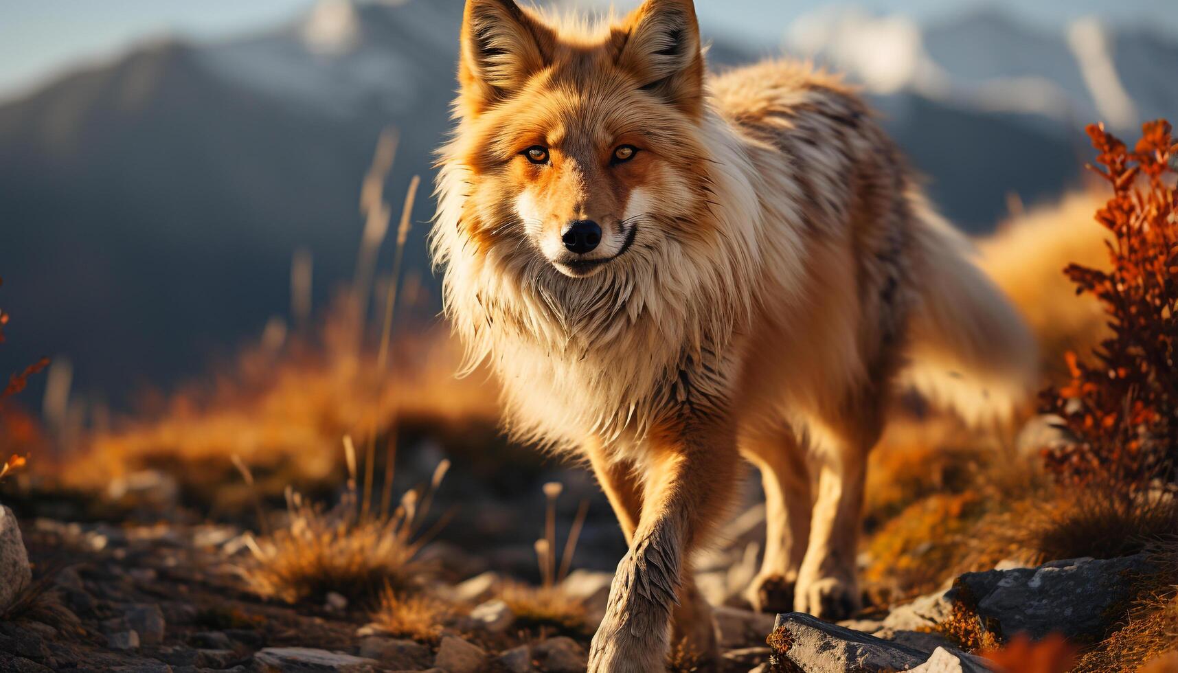 ai generato un' carino cucciolo guardare a il maestoso tramonto nel il foresta generato di ai foto