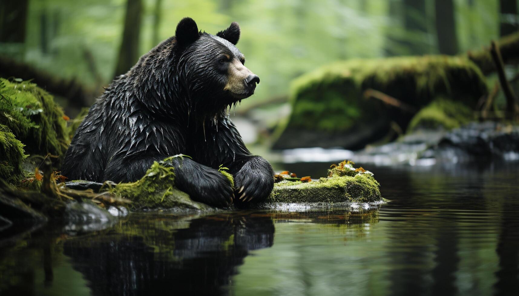 ai generato carino panda seduta su ramo, mangiare, nel tranquillo foresta pluviale generato di ai foto