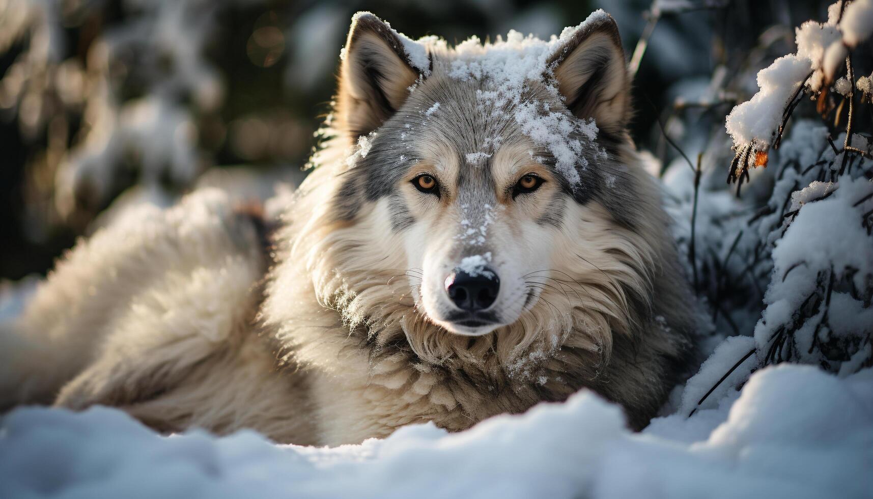 ai generato carino cucciolo nel neve, guardare a telecamera, inverno Paese delle meraviglie generato di ai foto
