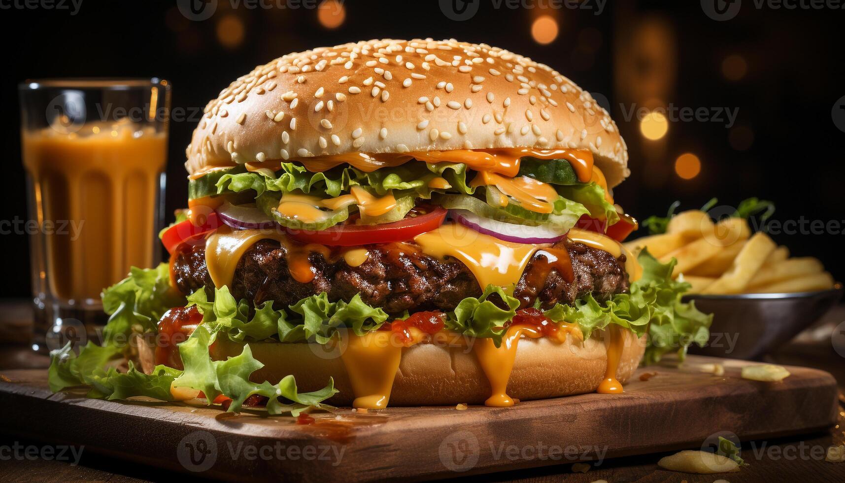 ai generato grigliato cheeseburger, patatine fritte, e Coca Cola un' classico americano pasto generato di ai foto