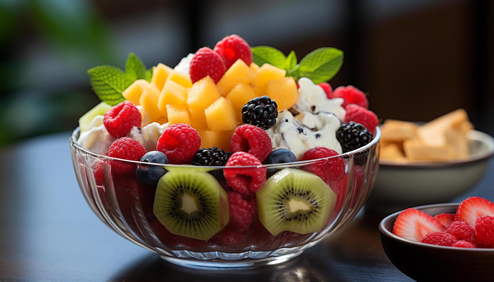 ai generato freschezza di estate buongustaio frutta insalata, salutare e dolce generato di ai foto