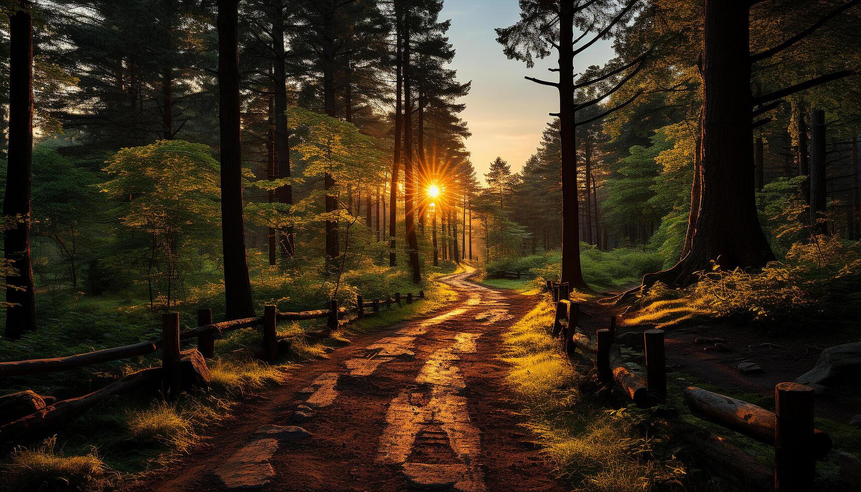 ai generato tranquillo autunno foresta, vivace colori, natura misterioso bellezza generato di ai foto