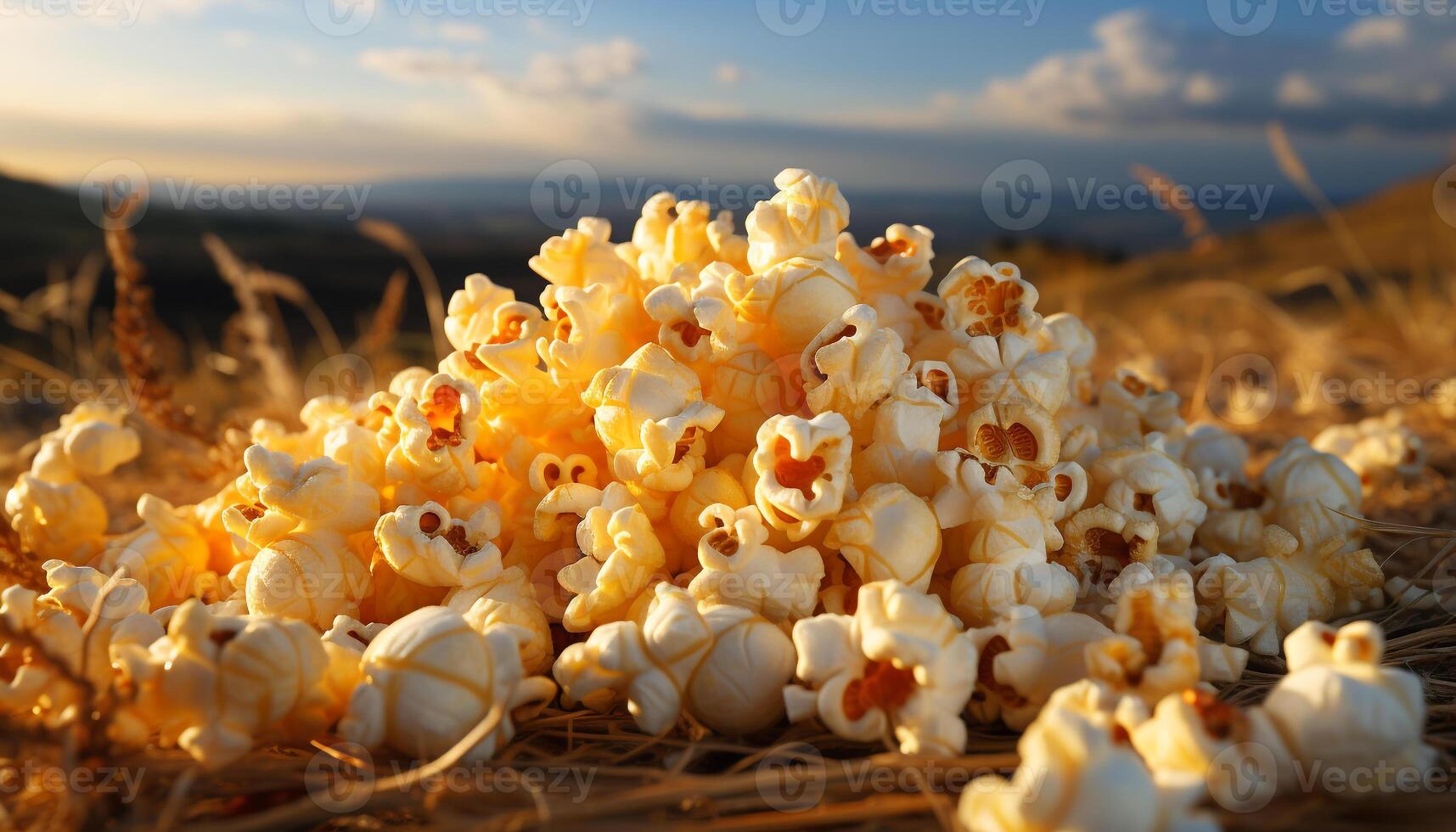 ai generato fresco Mais nel il prato, d'oro Alba, natura salutare merenda generato di ai foto