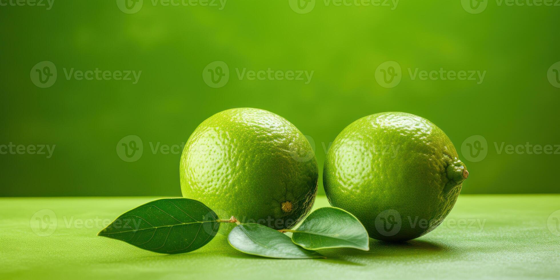 ai generato Due totale Limes con fresco le foglie su verde sfondo. generativo ai foto