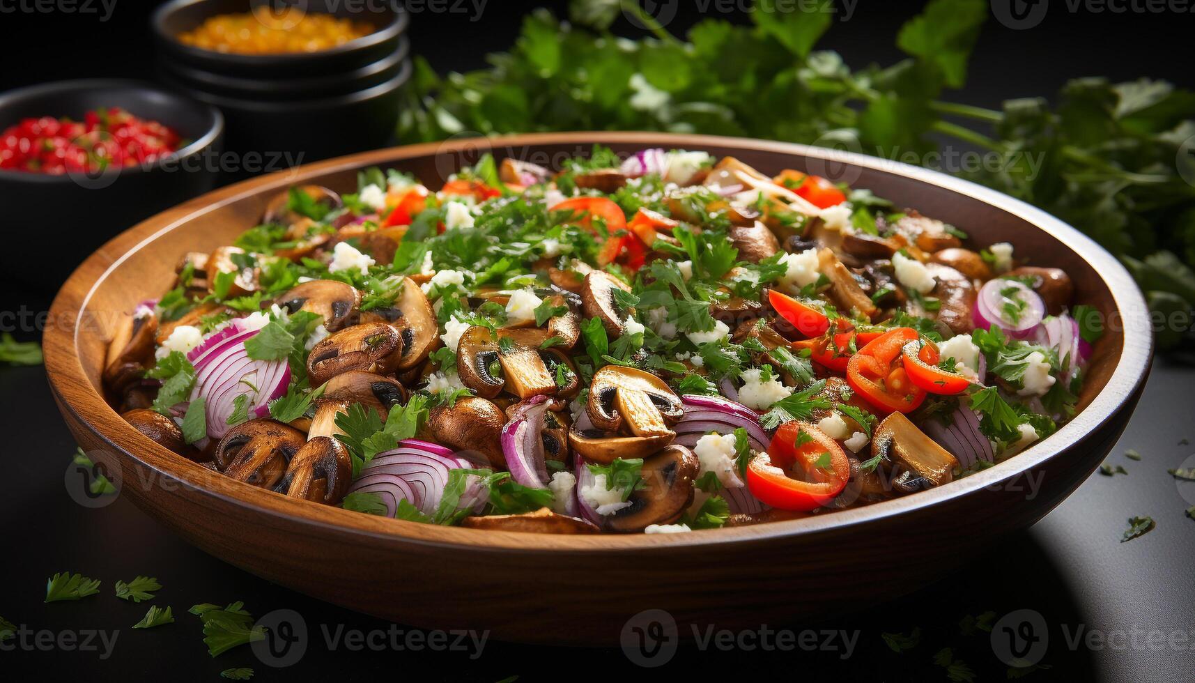 ai generato freschezza e salutare mangiare nel un' vegetariano insalata ciotola generato di ai foto