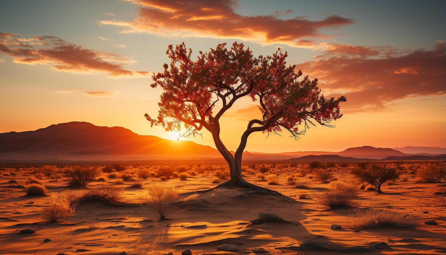 ai generato tramonto al di sopra di il africano savana, un' tranquillo scena di bellezza generato di ai foto