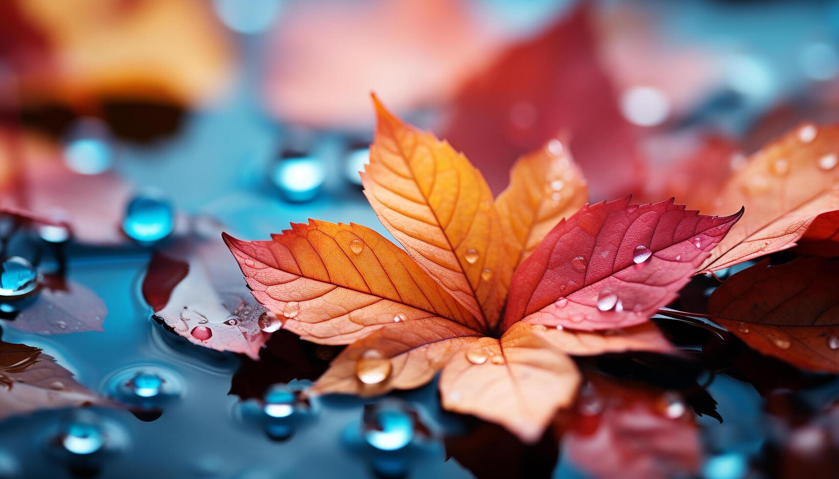 ai generato vivace autunno colori riflettere nel bagnato foglie, natura bellezza generato di ai foto