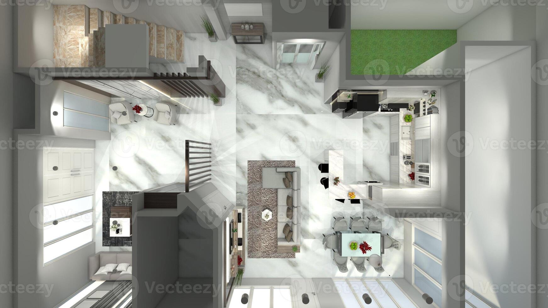 lusso pavimento Piano interno residente design con marmo pavimentazione, 3d illustrazione foto