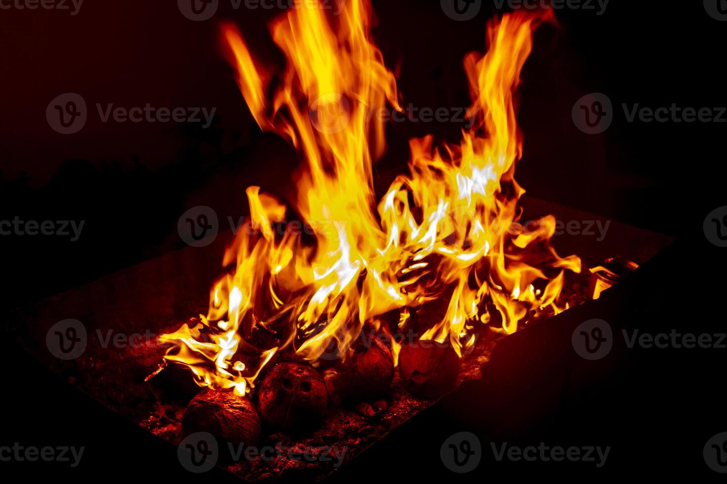 fuoco e fiamme su barbecue nel il buio Maldive. foto