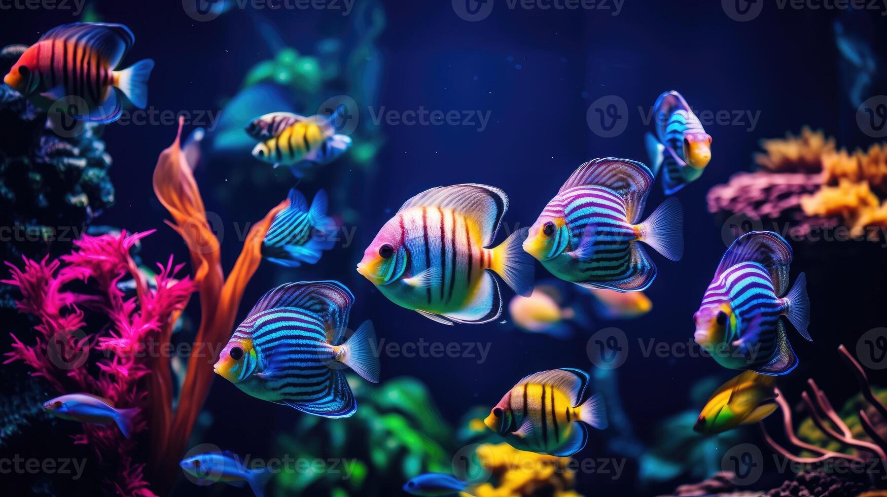 ai generato colorato tropicale disco pesce con grazia navigare vivace corallo scogliere, ai generato. foto