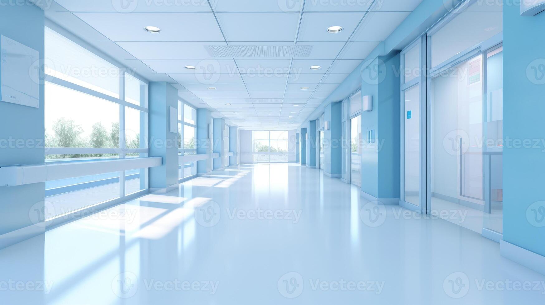 ai generato impostato il scena con un vuoto moderno ospedale corridoio sfondo. calma e sterile atmosfera, ai generato. foto
