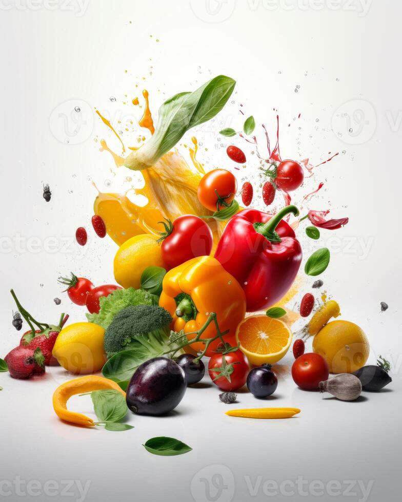 ai generato fresco frutta e verdure scoppiando su di il schermo foto