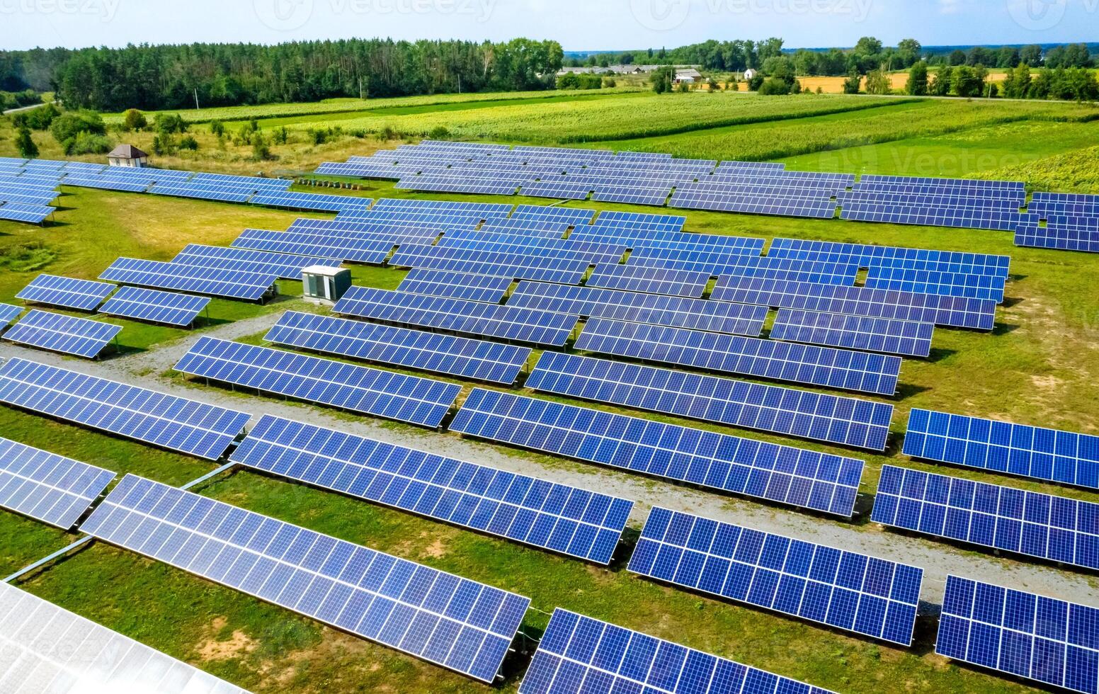 aereo Visualizza superiore Visualizza su blu solare pannelli foto