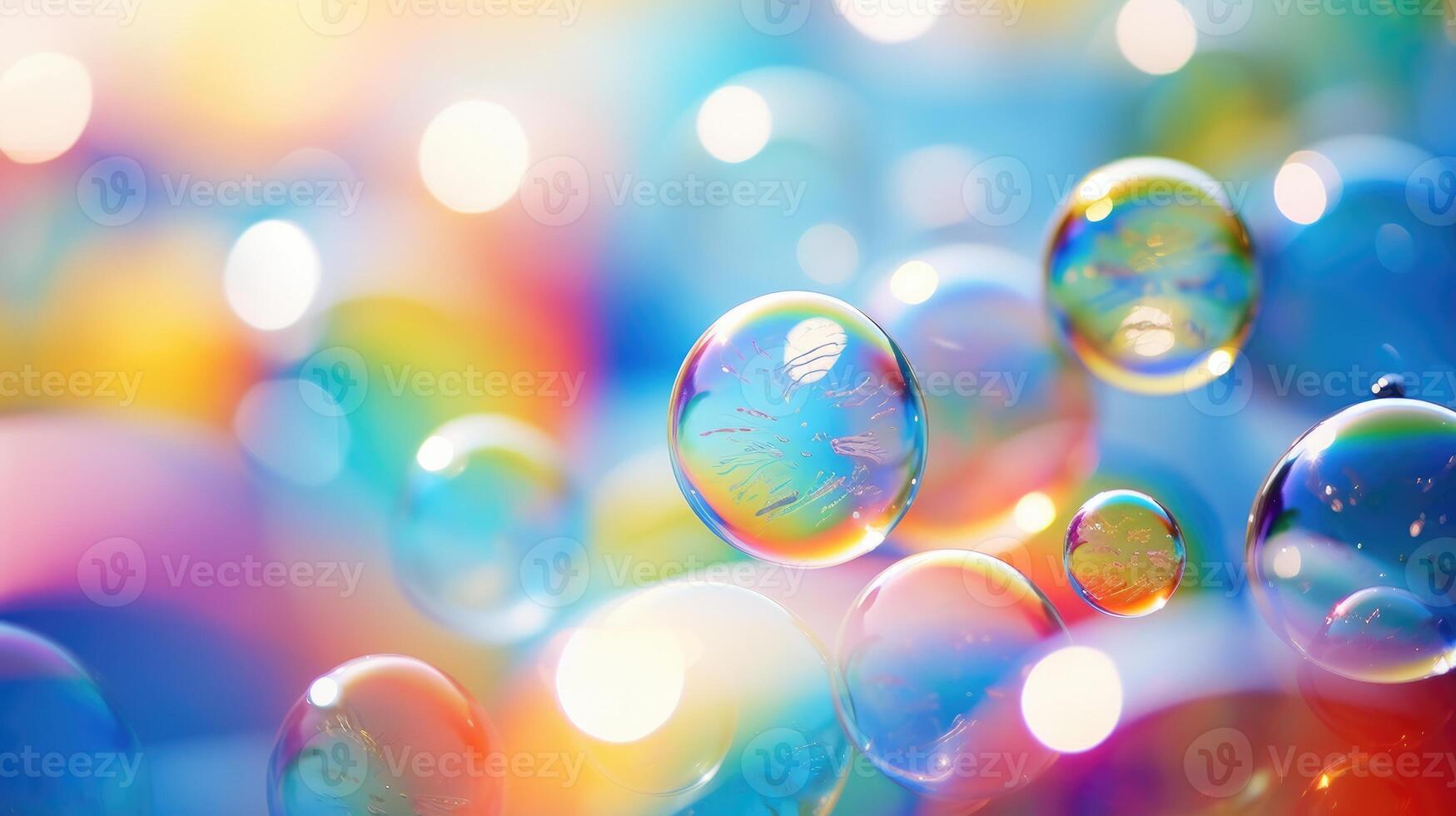 ai generato grande colorato sapone bolle creare un' capriccioso scena contro un' sfocato estate sfondo. ai generato. foto