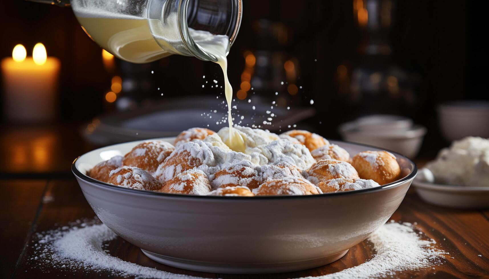 ai generato fatti in casa dolce fresco, dolce cioccolato biscotto su di legno tavolo generato di ai foto