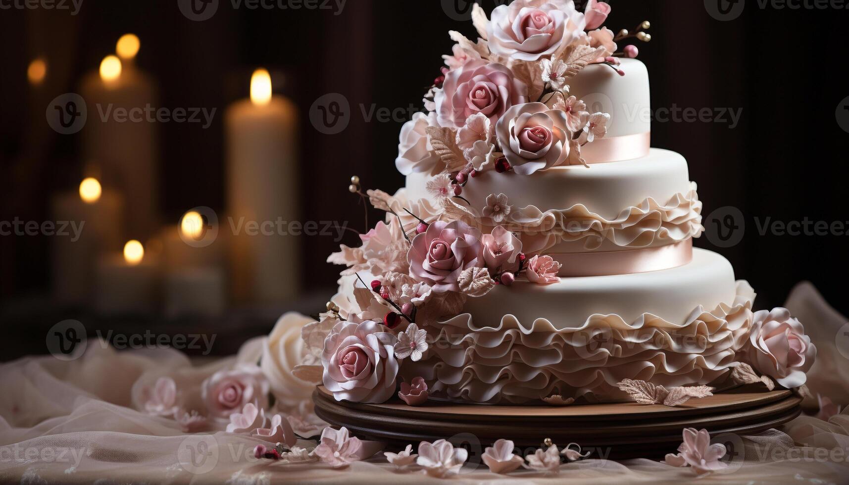 ai generato nozze torta, cioccolato indulgenza, buongustaio dolce, elegante decorazione, romantico celebrazione generato di ai foto