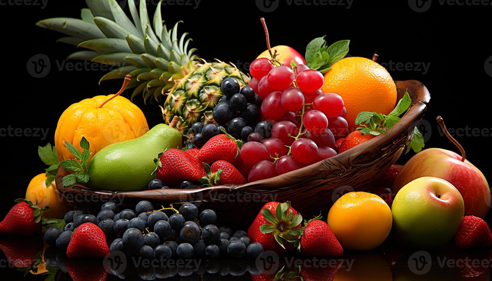 ai generato freschezza di natura generosità salutare mangiare con vibrante, Multi colorato frutta generato di ai foto