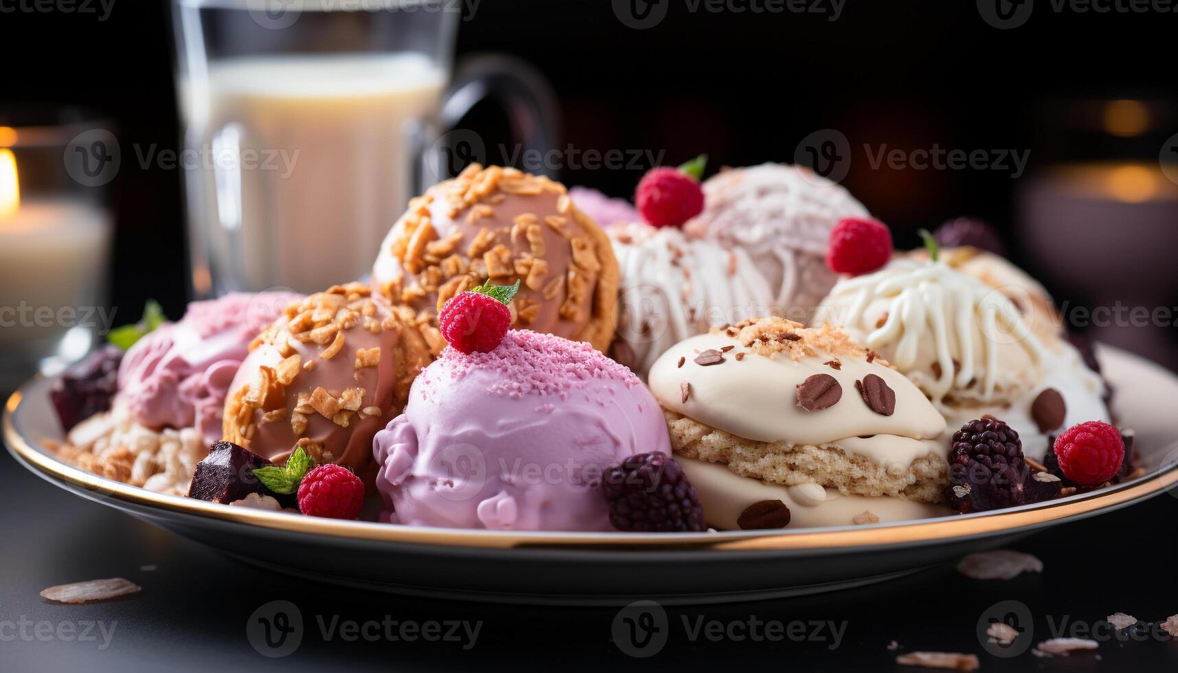 ai generato indulgente buongustaio dolce fresco lampone ghiaccio crema con cioccolato generato di ai foto