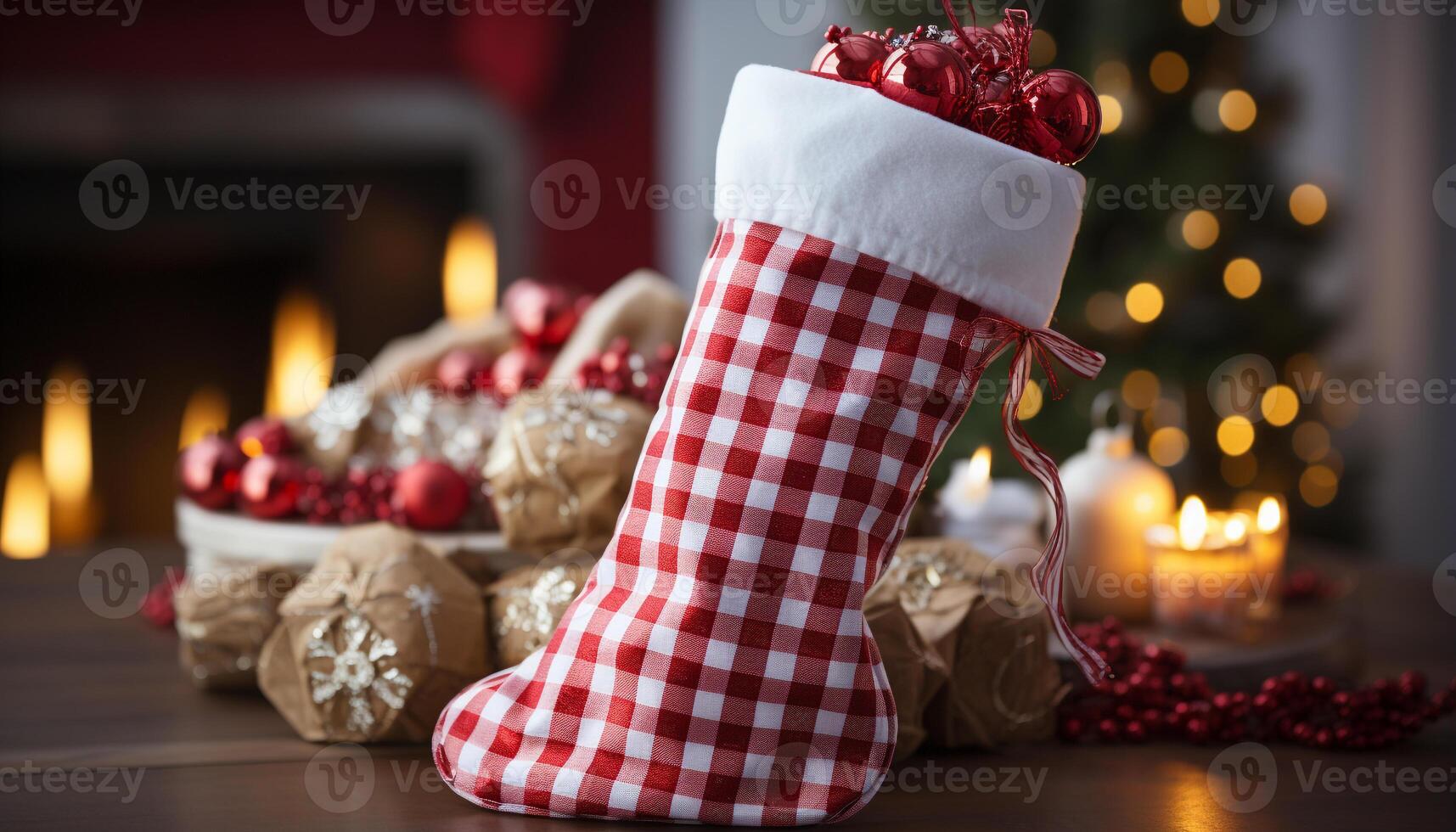 ai generato Natale albero illuminato con raggiante Natale luci, circondato di fatti in casa biscotti generato di ai foto