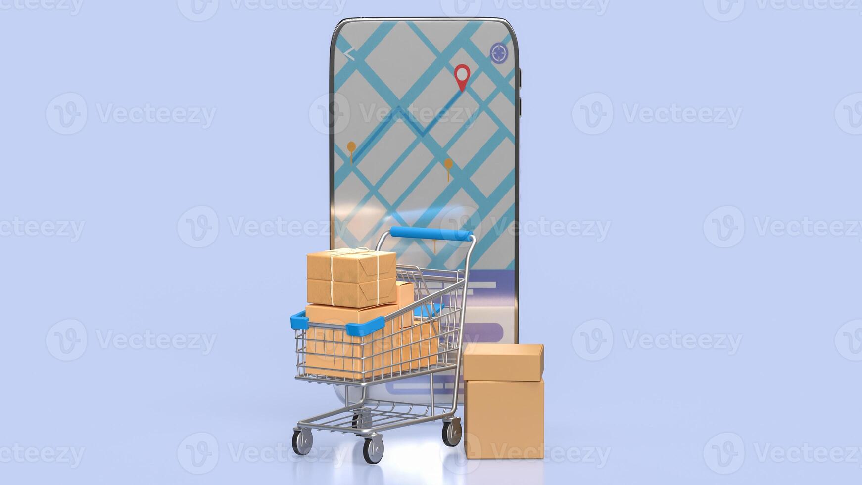 il shopping carrello e mobile Telefono per in linea mercato concetto 3d resa. foto