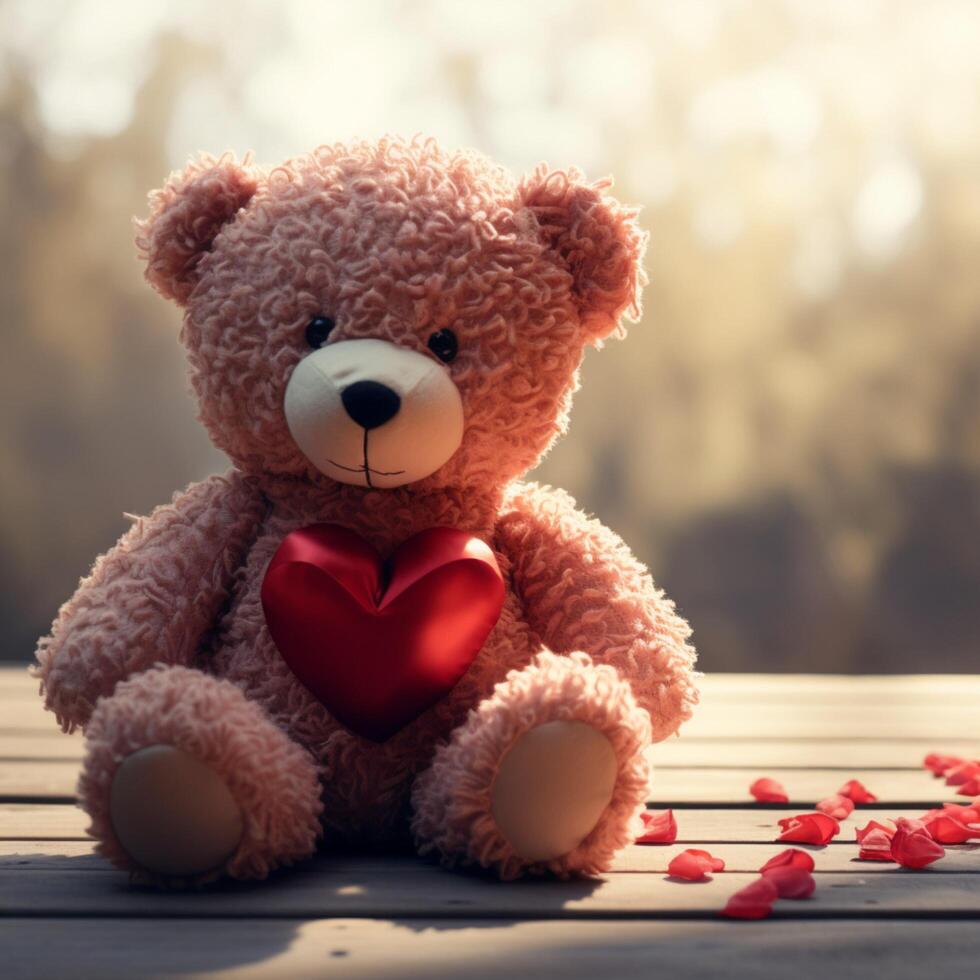 ai generato adorabile romanza orsacchiotto orso con rosso cuore, ideale per san valentino per sociale media inviare dimensione foto